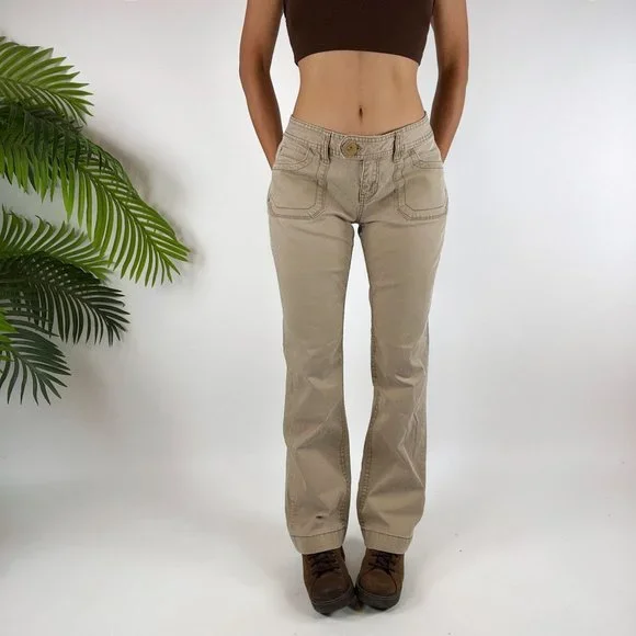 Vintage Y2K Aeropostale Low Rise Khaki Granola Girl Bootcut Pants / Size: 9/10 - Picture 1 of 4